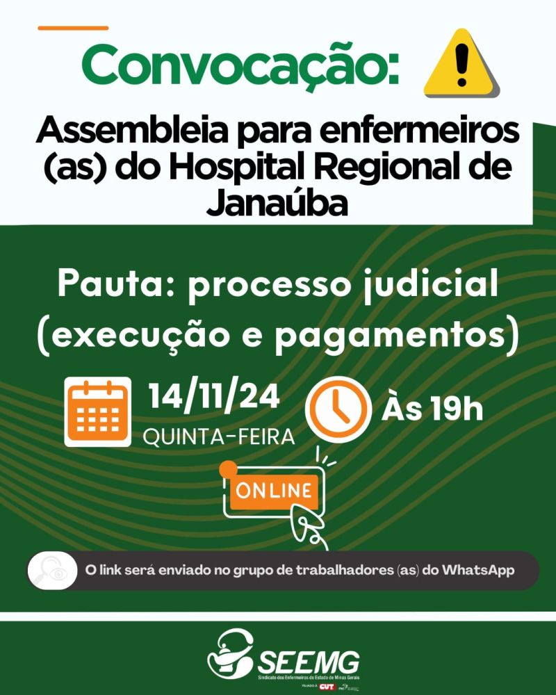 Convocação: Assembleia para enfermeiros (as) do Hospital Regional de Janaúba