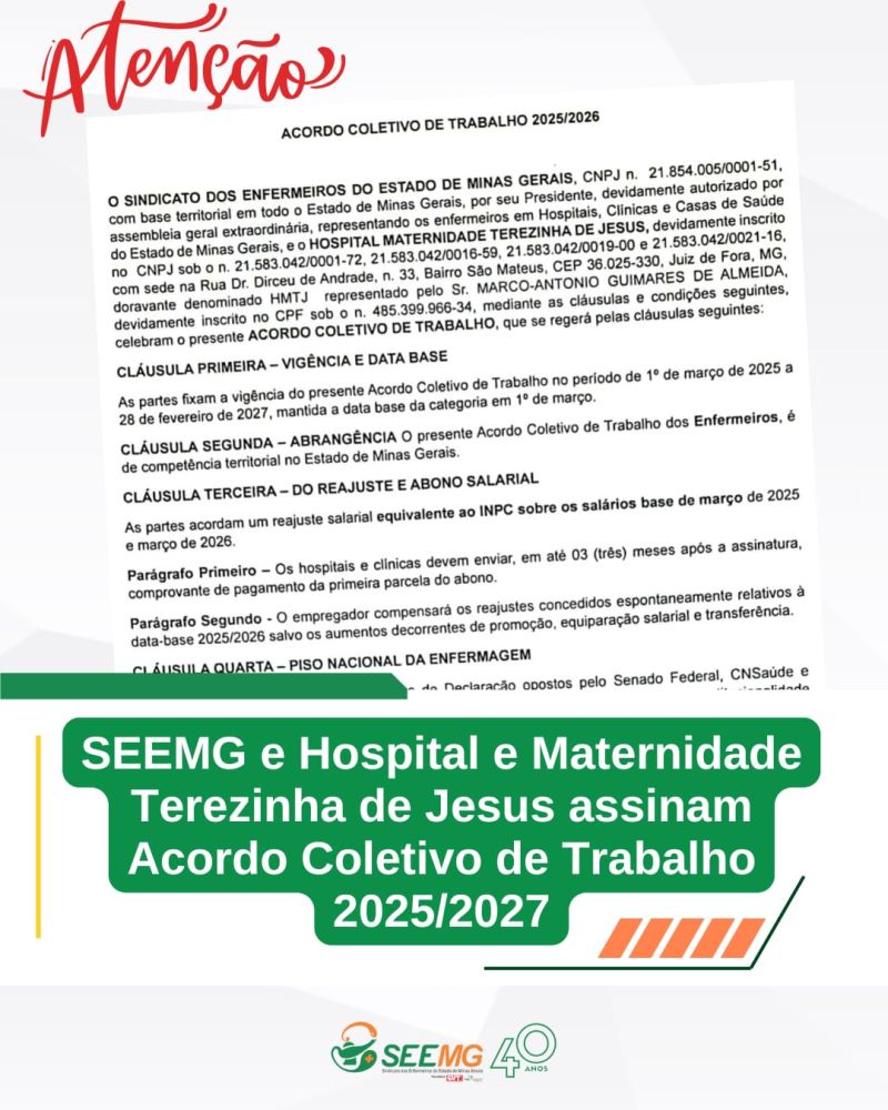 SEEMG e Hospital e Maternidade Terezinha de Jesus assinam Acordo Coletivo de Trabalho 2025/2027