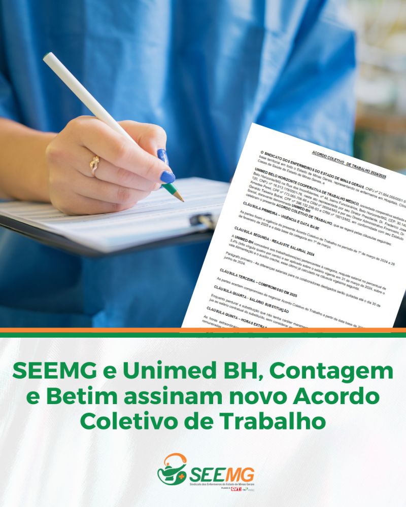 SEEMG e Unimed BH, Contagem e Betim assinam novo Acordo Coletivo de Trabalho
