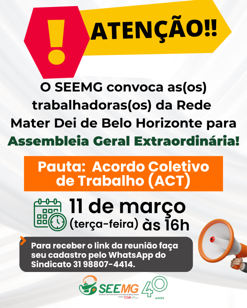 Atenção!! Rede Mater Dei para Assembleia Geral Extraordinária