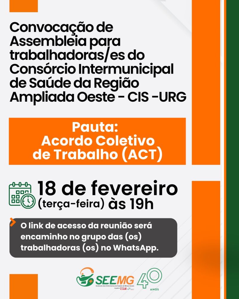 Convocação de Assembleia para trabalhadoras/es do Consórcio Intermunicipal de Saúde da Região Ampliada Oeste - CIS -URG