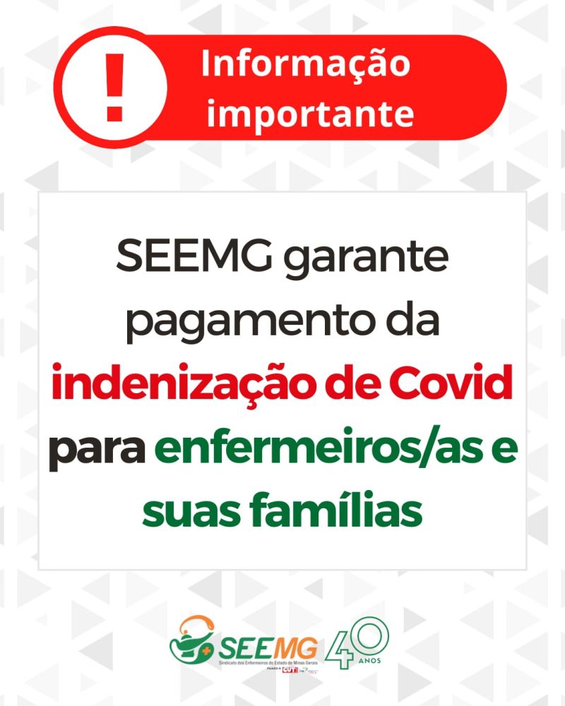 SEEMG garante pagamento da indenização de Covid para enfermeiros/as e suas famílias